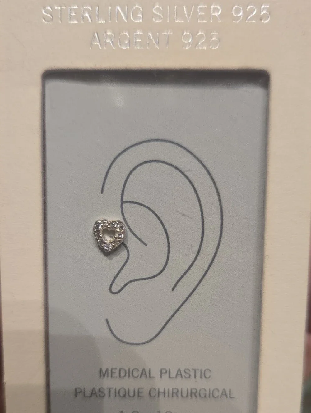 Claire's Sterling Silver Heart Cubic Zirconia Ear Stud - Clear/Silver